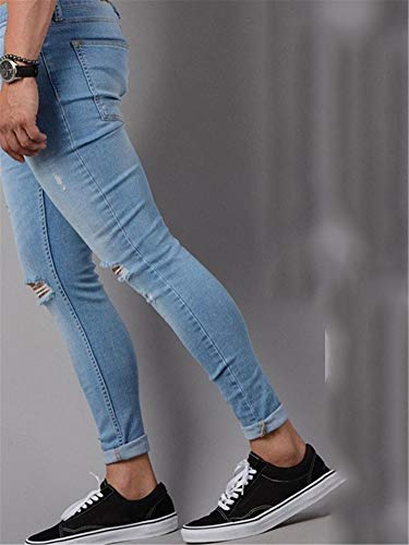 Andongnywell Men's Ripped Destroyed Holes Jeans Stretchy Knee Hole Denim Pants Straight Fit Zipper Jean4