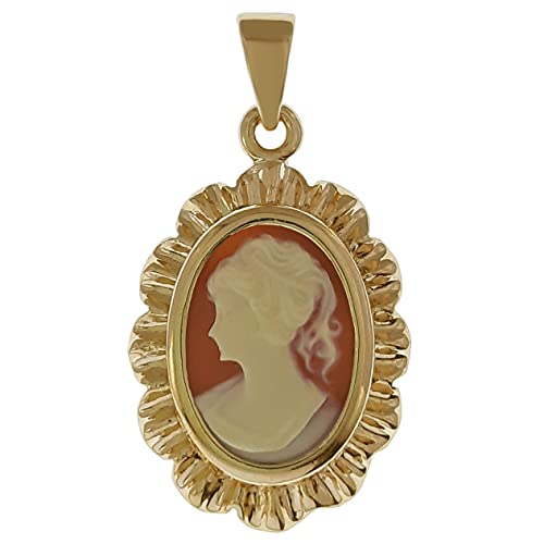 Pendentif femme camée orange d'exception en plaqué or 750/000 aux finitions joaillerie