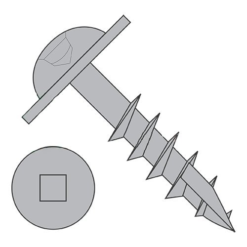 #8 x 1 1/4" Deep Thread Wood Screws/Pocket Hole/Square Drive/Round Washer Head/Type 17 / Steel/Plain