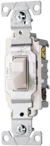 Eaton CS320W 20-Amp 120/277-volt Commercial Grade 3-Way Compact Toggle Switch with Side Wiring, White Finish