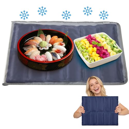 Babeezy Party Mat Chiller,Foldable Reusable Ice Pack Mat with Sleeve Bag 12 Large Cells (2×6) Tray Chiller for Charcuterie, Cheese, Deli Meats, Veggie & Fruit Trays, Sushi, Salads & Dips