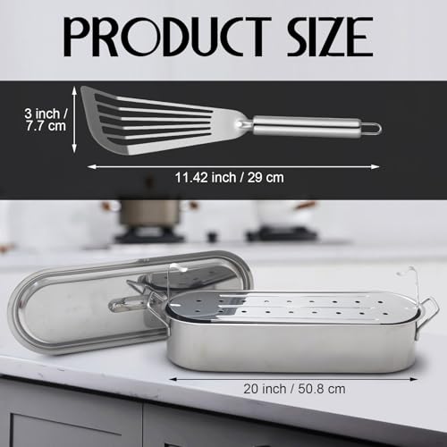 Maxdot 2 Pcs Stainless Steel Endurance Collection Fish Poaching Set, 20 Inch Removable Fish Poacher Rack with Stainless Steel Kitchen Spatula for Cooking, Flipping, Turning, Frying and Grilling - Image 3