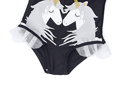 Jurebecia Garota de maiô de uma peça adorável vigor juvenil moda unicórnio preto e rosa,M