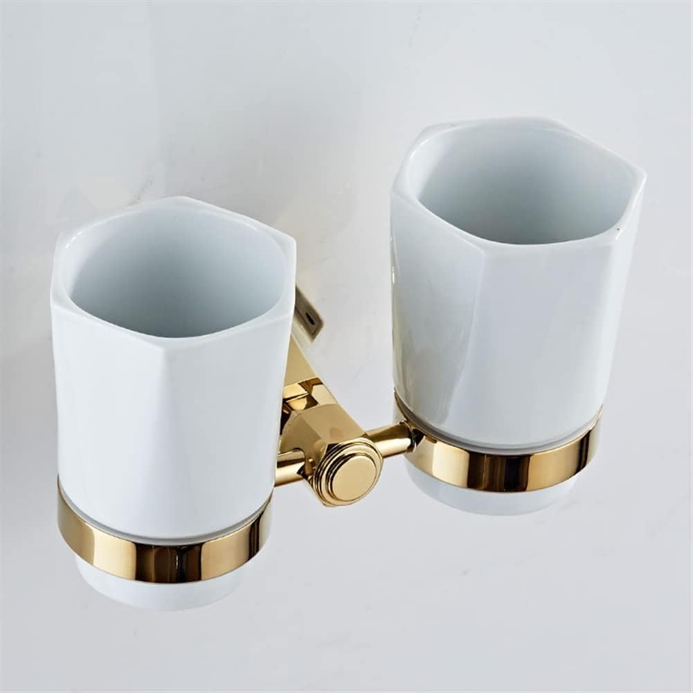 LSLYTQ Style Full Copper Gold Towel Ring, Coat Hook, Toilet Brush, Double Cup, Hair Dryer, Tissue Holder, Light Luxury Bathroom Accessories Kit