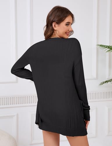 Image of Womens Open Front Lightweight Cardigans Oversized Two Pockets Long Sleeve Knit Sweaters