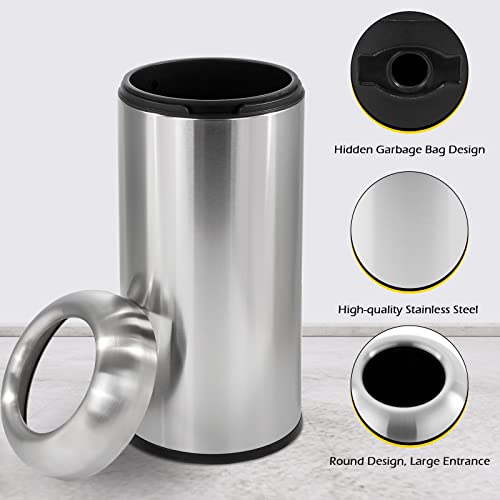 Image of Dyna-Living Large Trash Can Outdoor Stainless Steel Garbage Can with Lid Open Top Tall Trash Bin Commercial Big Kitchen Garbage Bin Industrial Waste Container (Silver)