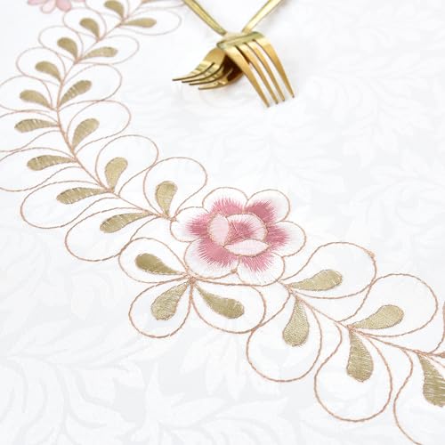 Wolkemer OVAL_155X260 Damask Fabric Oval Tablecloth Embroidered Floral Table Cover thumb #5