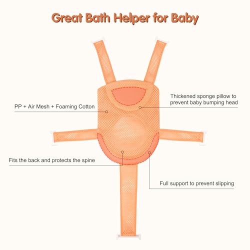 Image of Colorlife Baby Bath Seat Support Net Infant Bathing Seat Support Mat, Adjustable Comfortable Non-Slip Five-Pointed Baby Shower Net Bathtub Sit Up Mesh for Newborn 0-12 Months-Orange(No Bathtub)