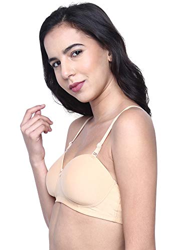 Image of INKURV Cotton Rich Padded T-Shirt Bra for Women, Seamless, Non-Wired with Detachable Straps, Sweet Heart Neckline, Everyday Bra 3 /4th Coverage with no spillage- ROMI Combo of 2