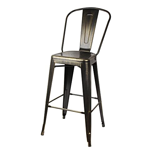 Gia Commercial Grade 30 Inch High Back Bar Stools Set Of 6 - Antique Black Industrial Metal Counter Height Stools - Kitchen Bar Stools Chair With Larger Seat - 14.5X14.5 Inch Seat #TOP3