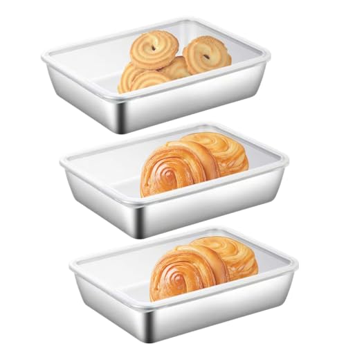 Duroecsain Contenedores de queso para frigorífico, frigorífico y tocino, 3 cajas de presentación de alimentos con tapa hermética, soporte para tocino de acero inoxidable, organizadores y