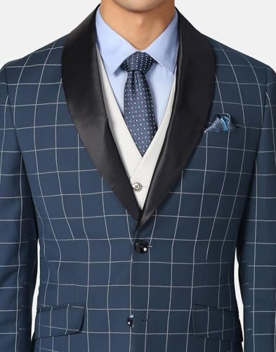 Image of Blackberrys Men Poly-Blend Checks Slim Fit Shawl Suits
