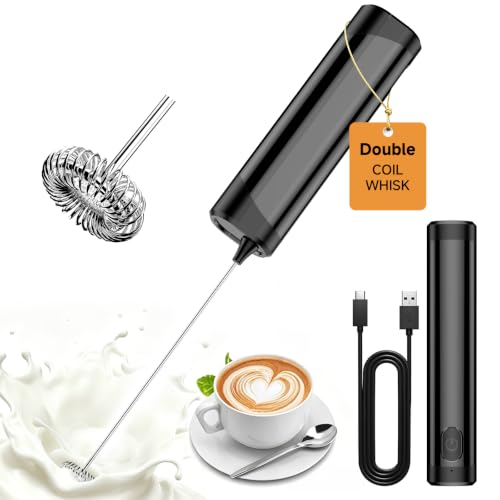Rechargeable Milk Frother Handheld, Rich Foam in Seconds, Removable Dishwasher, Dual Coil Whisk Head Electric Coffee Frother, Electric Drink Mixer for Latte, Cappuccino, Hot Chocolate - image 1