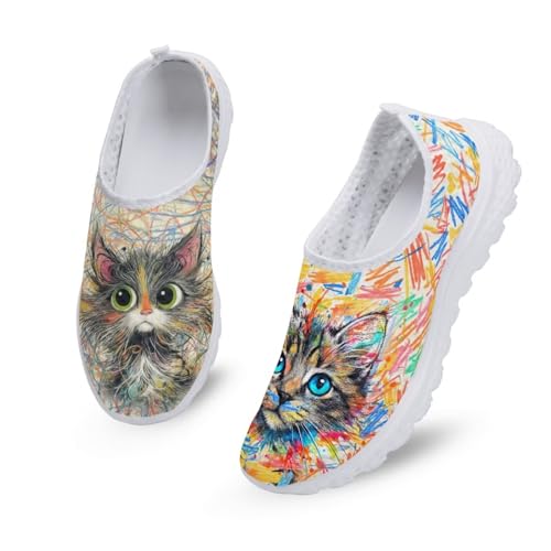 Jeiento Personalized Women's Walking Shoes Slip On Loafers Cat Pattern Athletic Sneakers Mesh Lightweight Breathable Casual Footwear3