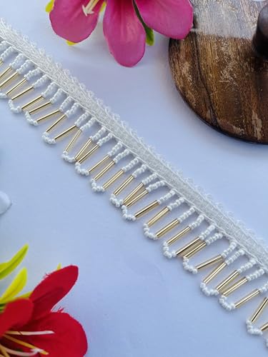 Bordure en dentelle dorée avec pompons de 3 cm de large pour robe, sari et artisanat - 3