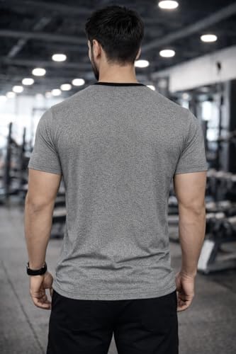 Image of Men's Solid Gym T-Shirt | Slim Fit Gym & Training Tee | Breathable Stretch Fabric | Round Neck Sports Wear for Workout