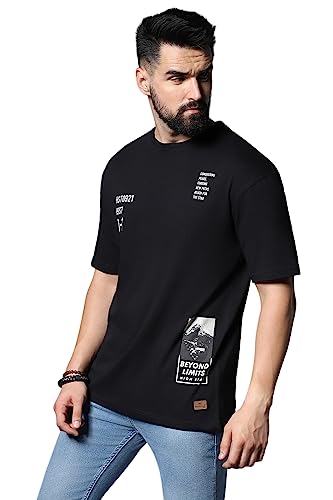 Image of HIGH STAR Men's Typography Applique Regular Fit T-Shirt