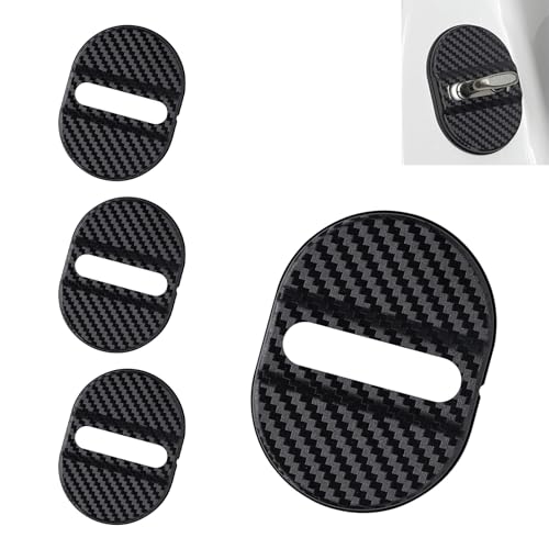 CouTunp 4PCS Car Door Latch Cover Carbon Fiber Door Lock Guard Covers Self-Adhesive Auto Doors Lock Latch Shock Absorber Protector Universal for Most Cars (Black)