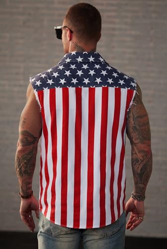 Mainfini Men's American Flag Denim Vest 4th of July Sleeveless Jacket With Pockets (S-XXL)4