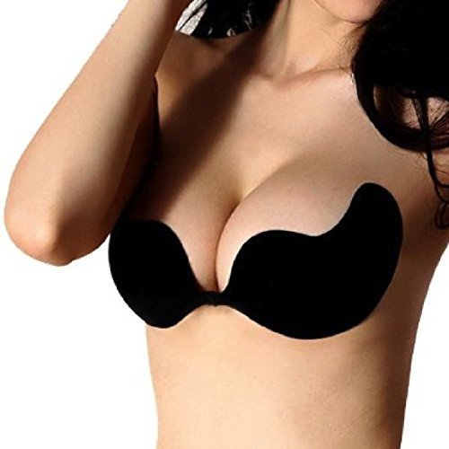 Tidetell Strapless Deep V Wing Breast Pad Push-up Invisible Silicone Bra Black Size B (FBA)