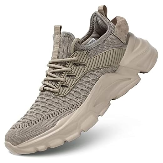 Srenket Tênis de corrida masculino, antiderrapante, respirável, leve, leve, esportivo, caminhada, academia, trabalho, Caqui, 38