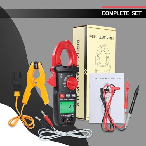Klemmgerät Multimeter AC/DC-Strommessung mit Temperatur-Klemmfühler, NCV Berührungsloser Spannungsprüfer Auto-Ranging 6000 Counts, Frequenz, Widerstand, Kapazität, Tests für HVAC, Automotive, Elektrik