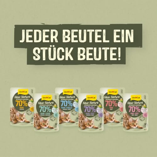 GimCat Near Nature Probier-Mix 12er - Getreidefreies Nassfutter für Katzen ab dem 7. Monat mit artgerechter und beutenaher Rezeptur - 12 Beutel (12 x 85 g)