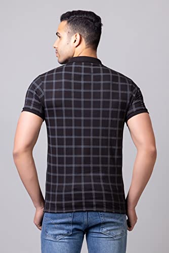Image of PRORIDERS Half Sleeve 100% Pure Cotton Fabric Collared Regular Fit Men's Polo Checkered Tshirt with Pocket for Casual wear