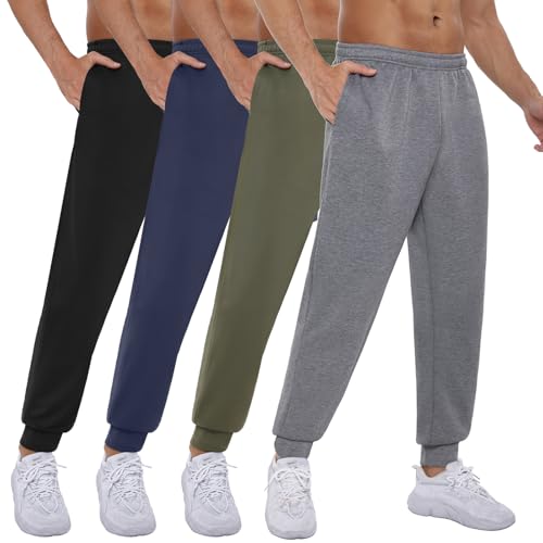 YOYI ABPOPA 4-Pack Mens-Jogger-Sweatpants Pockets Athletic Pants - Thick Sweatpants for Men Workout Gym Pants Black/Grey/Navy/Amy Green S