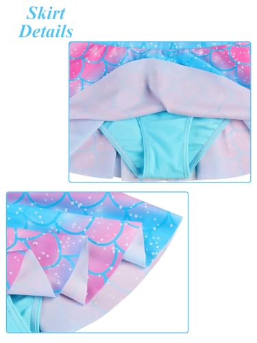 Image of BAOHULU Girls Two Piece Swimsuits Rash Guard Ruffle Bikini Skirt Short Sleeves Beach Dress Swimwear UPF 50+ 3-12Y