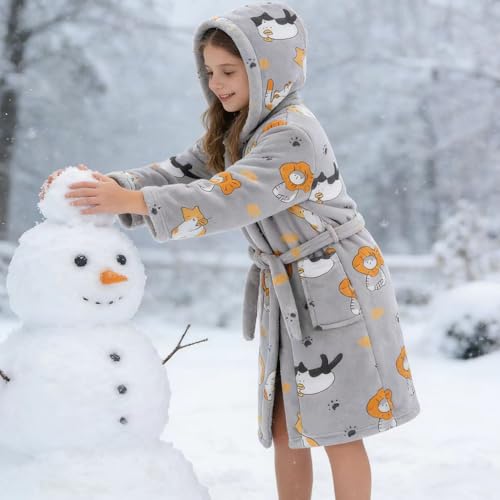 Image of Kids Bathrobe Hooded Plush Fleece Robe for Girls Boys