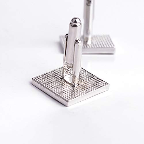 KnBoB Mancuernillas para Hombre Patrón de Rejilla Plateadas miniatura 5