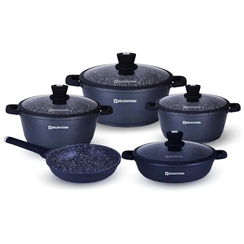 Juego de utensilios de cocina de aluminio fundido a presión Muller MK-3031 (9 piezas, revestimiento antiadherente, tecnología alemana, inducción superior)
