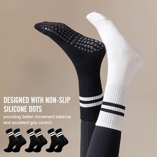3 Pairs Non Slip Yoga Socks for Women Anti-skid Long Socks for Yoga, Barre, Ballet, Dance, Barefoot Workout Gym4
