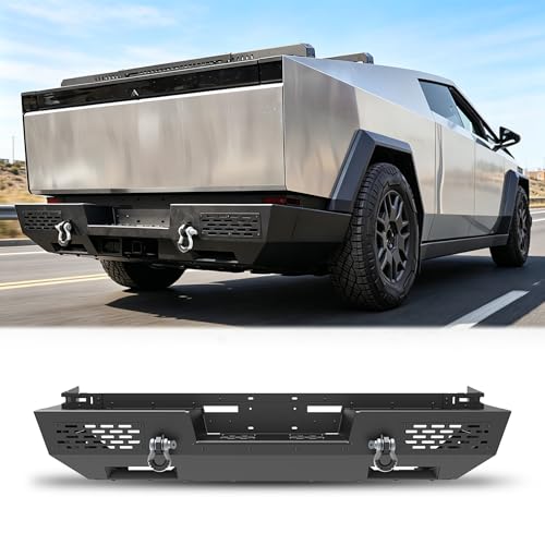 Rear Bumper for 2024 2025 2026 Tesla Cybertruck | Rear Bumper with Non-Slip Stepped PlatformHoles For Factory Tow Hitch & Trailer Plug Mounts & D-Ring and Horn Mounting Hole product thumbnail 2