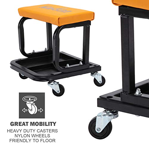 Wahson Garage Roller Seat, Upgraded Version, Rolling Shop Mechanic Creeper/Shop Stool With Tool Tray Storage, Medium Size #TOP4