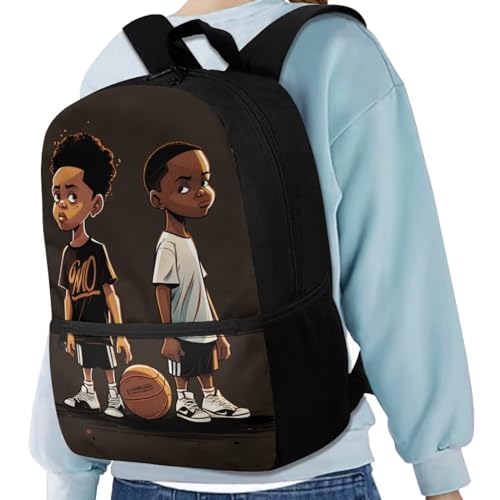 ZOUTAIRONG American Boy Backpack 13 Years Old Black Boys Bookbag with Bottle Holder African Book Bag for 3rd 4Th Grade Afro Kids School Bag for Boys Age 8-10 Back to School4