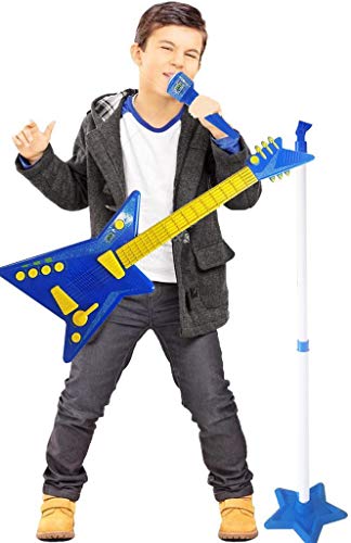 Guitarra Eletrônica Infantil Rock Star Microfone Azul Menino Menina Cordas Modelo ZP00219 Original Z