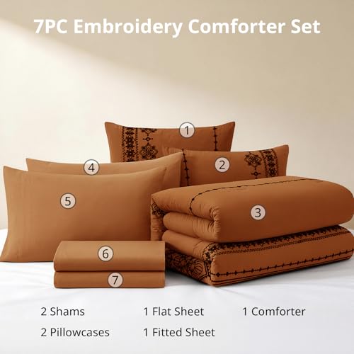 Image of MaiReve Full Size Comforter Set Embroidery Floral 7 Pieces Bed in a Bag