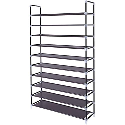 SONGMICS 10 Tiers Shoe Rack 50 Pairs Non-woven Fabric Shoe Tower Storage Organizer Cabinet 39.4 x 11.1 x 68.9 Inches Dark Brown ULSH11Z