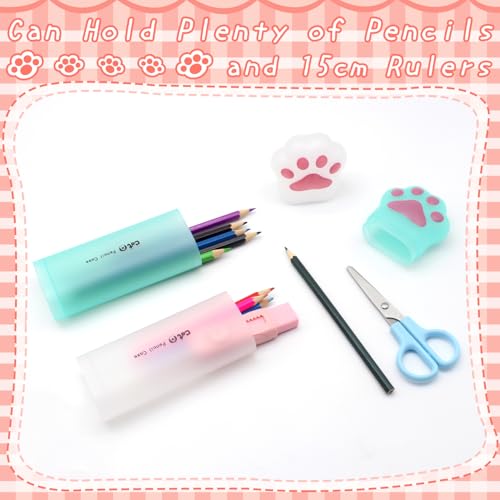 Image of Benvo Cat Paw Pencil Holder Plastic Kitten Pencil Case Storage Organizer for Pencils Pens Rulers, Office Portable Desk Accessories (White /Mint Green, Pack of 2)