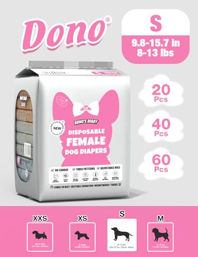 Image of Dono Dog and Cat Diapers Female-60PCS, Disposable Female Dog Period Diaper for Heat with Wetness Indicator, Super Absorbent Doggie Puppy Diapers Female for XXS,Small Medium Large Dogs