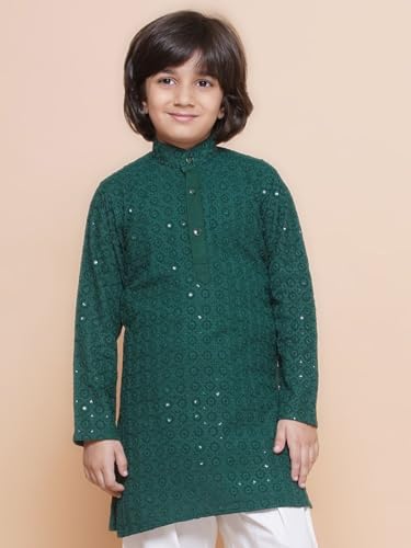 Image of AJ DEZINES Chikankari Kurta For Boys- Ethnic Wear | Embroidery Chikankari Sequined | Traditional & Festive Outfit | Cotton Stylish Boys Kurta | Perfect For Wedding & Family Function