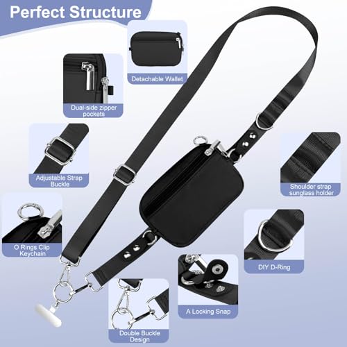 Uiwkow 3-in-1 Clip and Go Strap for Phone with Wallet Crossbody, Detachable Zippered RFID Wristlet Wallet，Adjustable Anti-Theft Phone Lanyard for Women | Hands-Free for Daily Errands & Travel (Black)