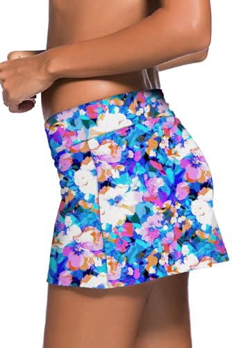 Image of REKITA Women Swim Skirt Solid Color Waistband Skort Bikini Bottom