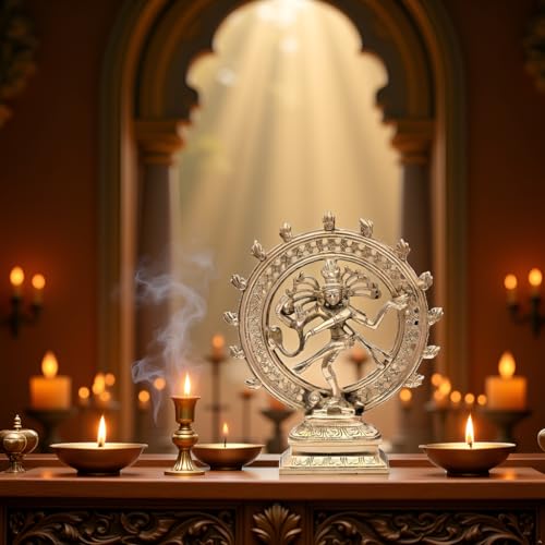 Image of Brass Natraj Statue | Lord Shiva Dancing Natraj Idol | Traditional Sculpture for Home Decor | Vastu & Feng Shui | Nataraj Murti Showpiece | 21cm Approx