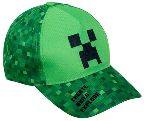 Minecraft Baseballkappe für Kinder Unisex Creeper Sommer Schirm Sonnenhut verstellbar grün Einheitsgröße