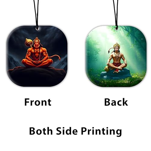 Image of Lord Hanuman Ji Car Hanging Ornament | Acrylic Rear View Mirror Accessory | Spiritual Good Luck Blessing Charm for Safe & Protected Travel | Religious Car Decor Gift for Devotees & Family