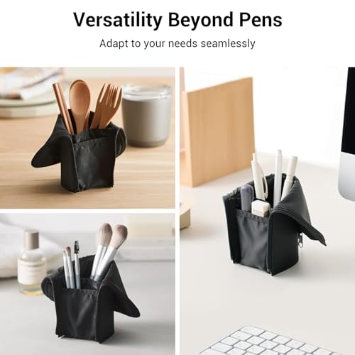Image of KOKUYO Pencil Case Pouch, Neo Critz Standing Pen Pouch Bag, Foldable Stand up Pencil Holder Organizer, Small Portable Pencil Box for School Office Supplies, Navy x Light Blue, Large Size (F-VBF181-2)