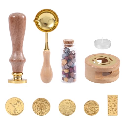 6stk Teiliges Siegelwachs-Stempelset, Wachsumschlag-Siegelstempelset mit Holzgriff Wachssiegelstempel-Geschenkbox-Set Briefwachssiegelstempelset für Karten Umschläge Hochzeitseinladungen